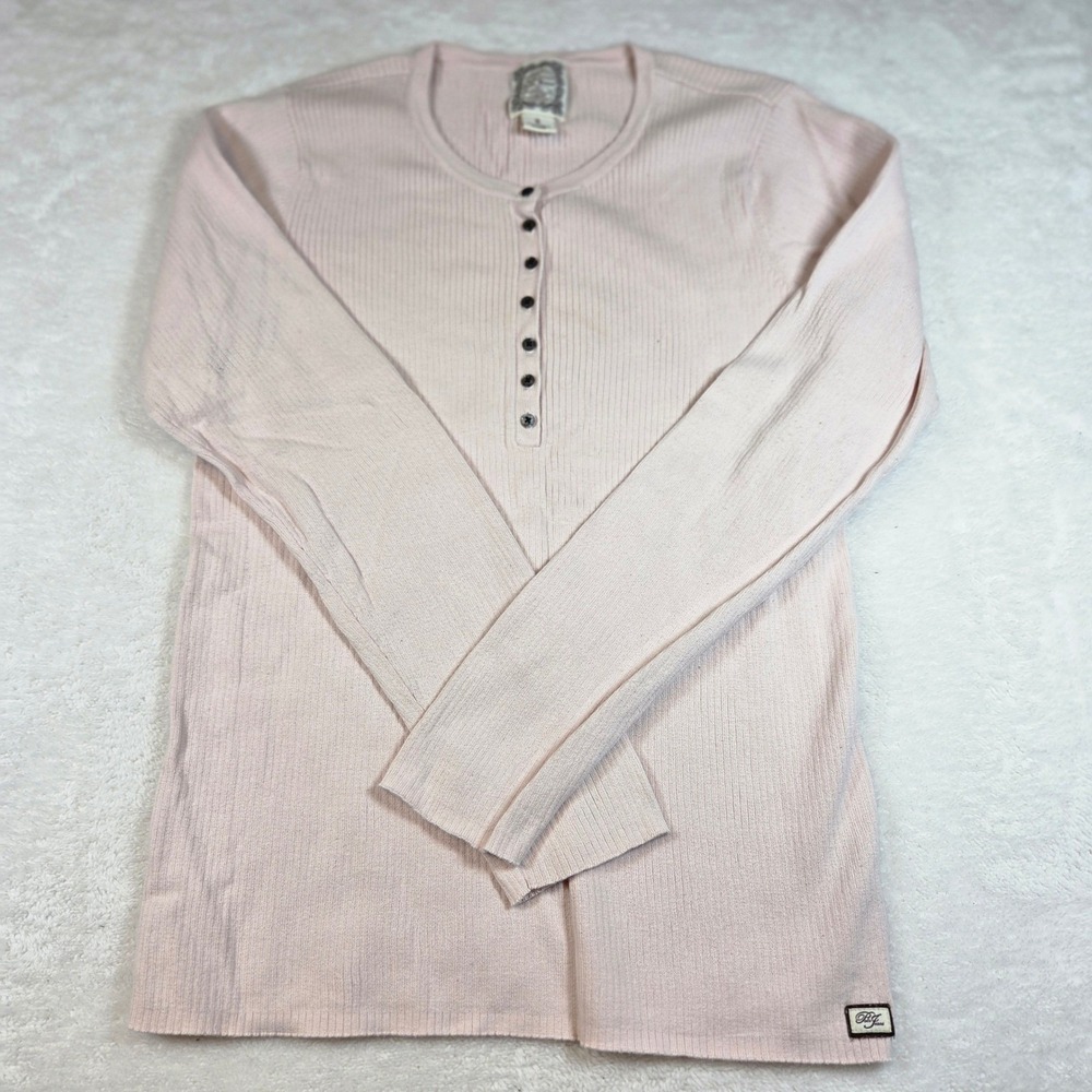 Polo Jeans Co Ralph Lauren Womens Henley Top Pink Ribbed Long Sleeve Large L - Picture 2 of 7